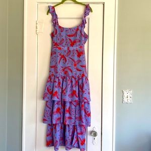 LIKELY Charlotte Lavender Tiered Ruffle Midi Dress
